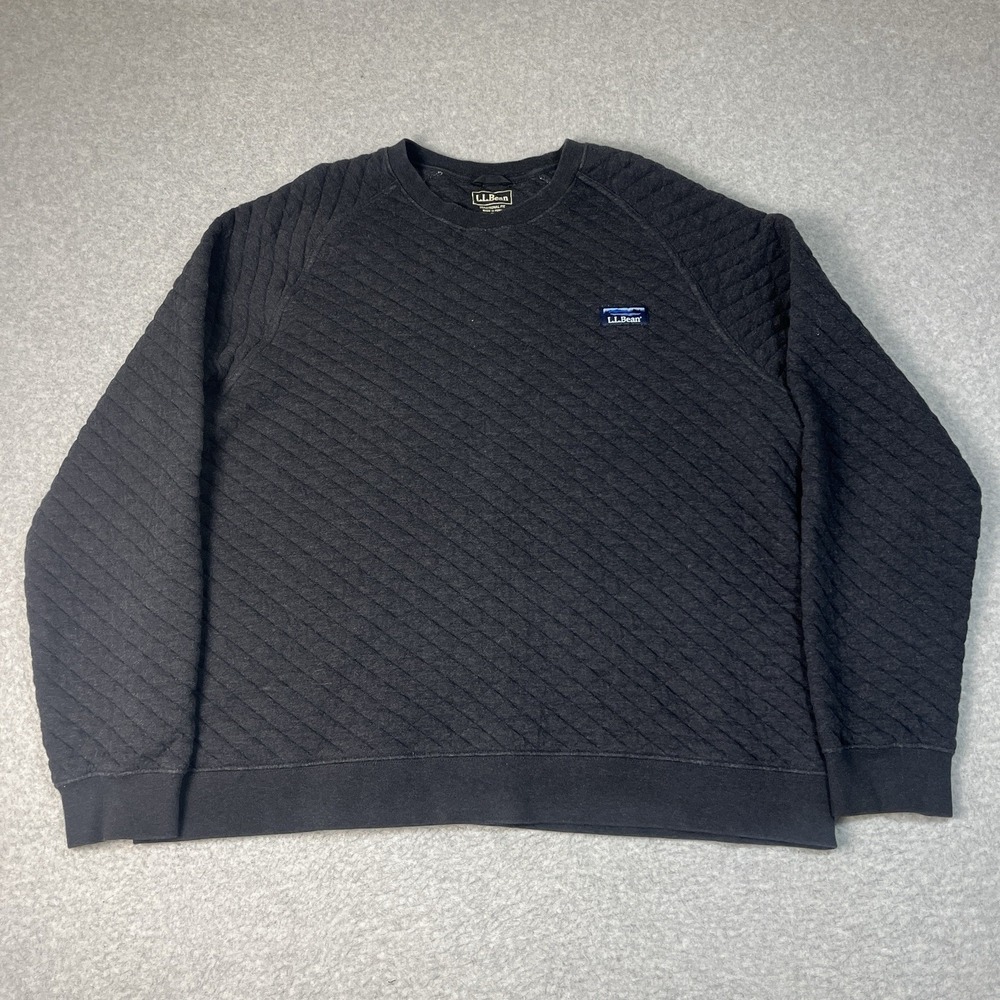 LL Bean Quilted Sweatshirt Mens XL Gray Pullover Cotton Blend Logo Outdoor